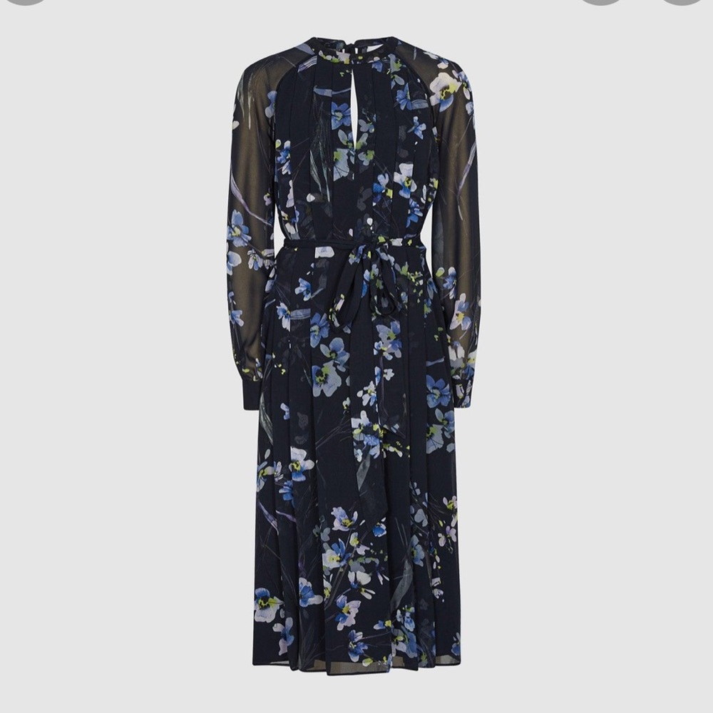 Reiss Navy Floral Midi Dress with Lavender and Green Accents - Picture 4 of 16